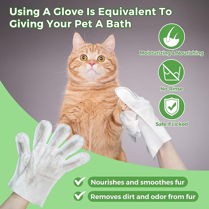 Vannon Extra Thick Pet Bathing Wipes for Dogs & Cats, Cleaning & Odor-Controlling Grooming Gloves, Nourish Fur Glove Wipes for Daily Care and Traveling, Rinse Free, Coconut Scent, 6 PCS