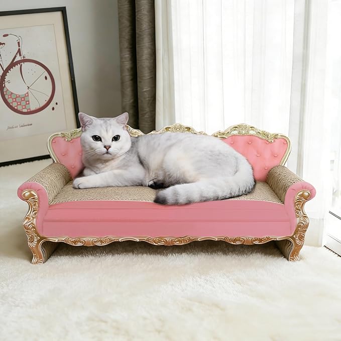 SONGWAY Cardboard Cat Scratcher Bed - Couch Shaped Cat Scratching Board, Cute Lounge Bed Scratching Pad for Indoor Cats Resting Playing
