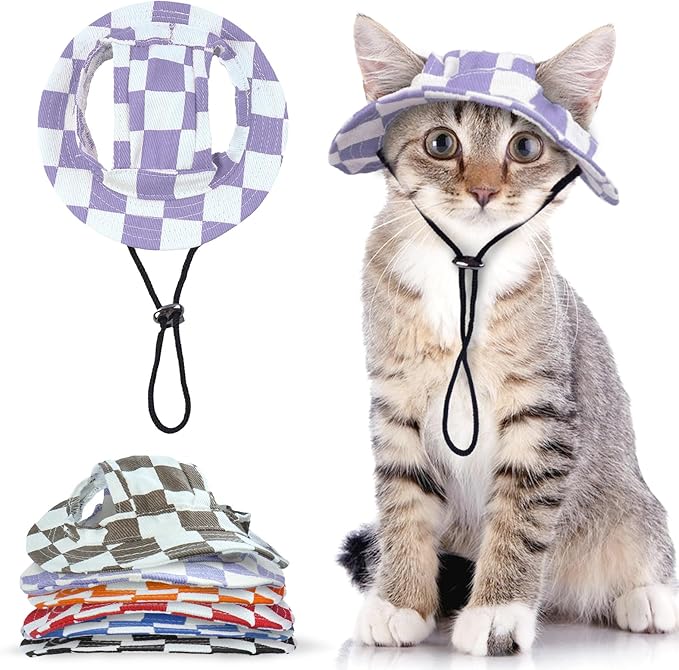 QBLEEV Cat Hats for Cats Only, Sphynx Hat with Ear Hole, Kitten Headwear Mini Sun Sombrero Caps, Summer Cat Cowboy Hats, Pet Chihuahua Sunscreen Baseball Outdoor Climbing Cap Birthday Party