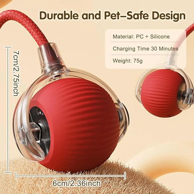 Cat Interactive Ball - Rechargeable, Motion Chase Toy, Self-Moving Kitten Toy for Indoor Playing, Fast on Carpet