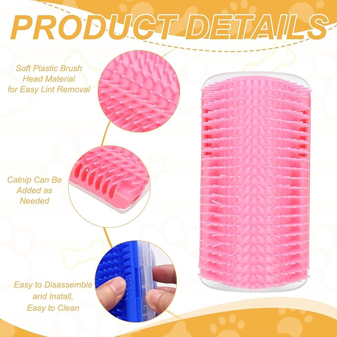Self Grooming Cat Brush, Cat Self Groomer Scratcher with Catnip Softer Scratchers Wall Corner Groomer Massage Combs (4Pcs, L, Pink) for Long Short Fur Pets/Kittens/Puppies