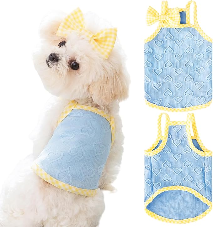 Dog Summer Clothes Puppy Heart Vest Shirt Breathable Pet Sleeveless Tank Top for Small Medium Dog Cat (Blue, Medium)