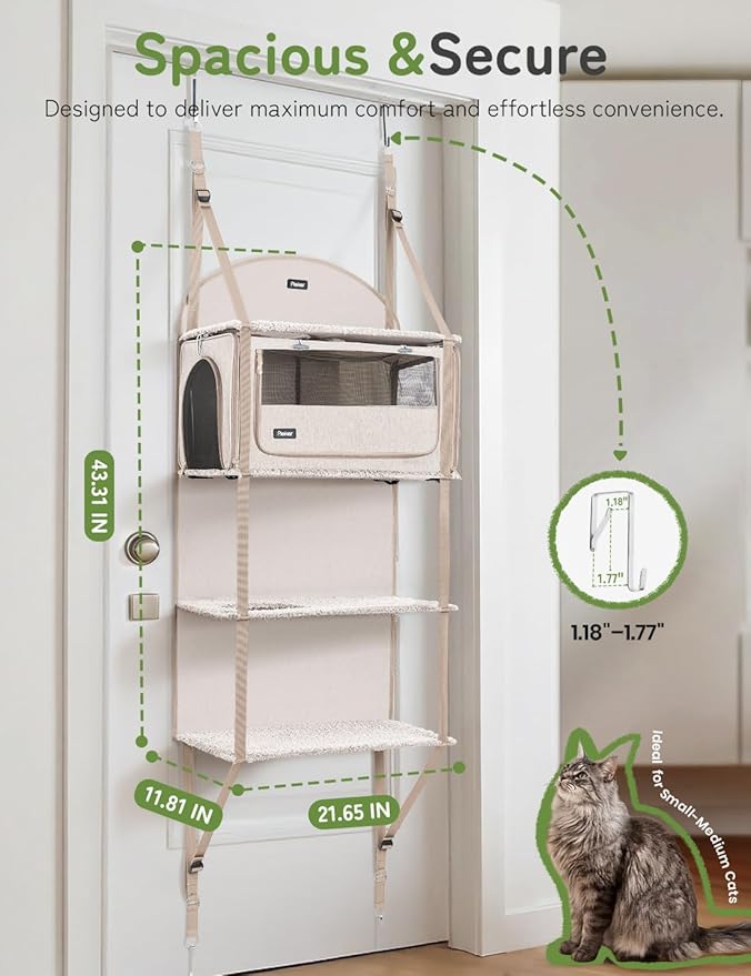 Pet Carrier for Small/Medium Cats Up to 22lbs, 4 in 1 Multi-Level Door Hanging Cat Tree Tower Condo for Indoor Cats, Collapsible and Tool-Free Assembly, Fits Doors <86in H
