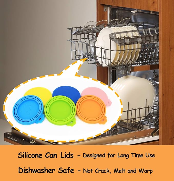 Comtim Pet Can Covers/6 Pack Silicone Dog Cat Food Can Lids/Universal Size Fit Most Standard Size Cans