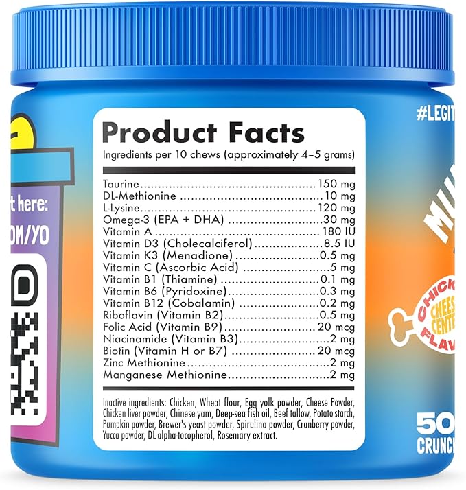 LEGITPET Cat Multivitamin Crunchy Treats – Daily Vitamins for Cats with Taurine, Omega 3 & L-Lysine – Immune, Skin & Coat, Heart & Brain Support – Chicken Flavor, 500 Crunchy Pillows