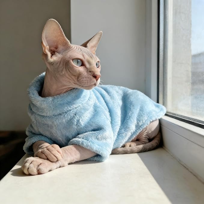 Sphynx Cat Clothes,Sphynx Hairless Cat Clothes Sweaters for Cats Only, Sphinx Kitten Cloth Winter Coat Outfits Apparel for Cornish Rex and Devon Rex, Puppy Small Dog Sweater,Blue,2XL