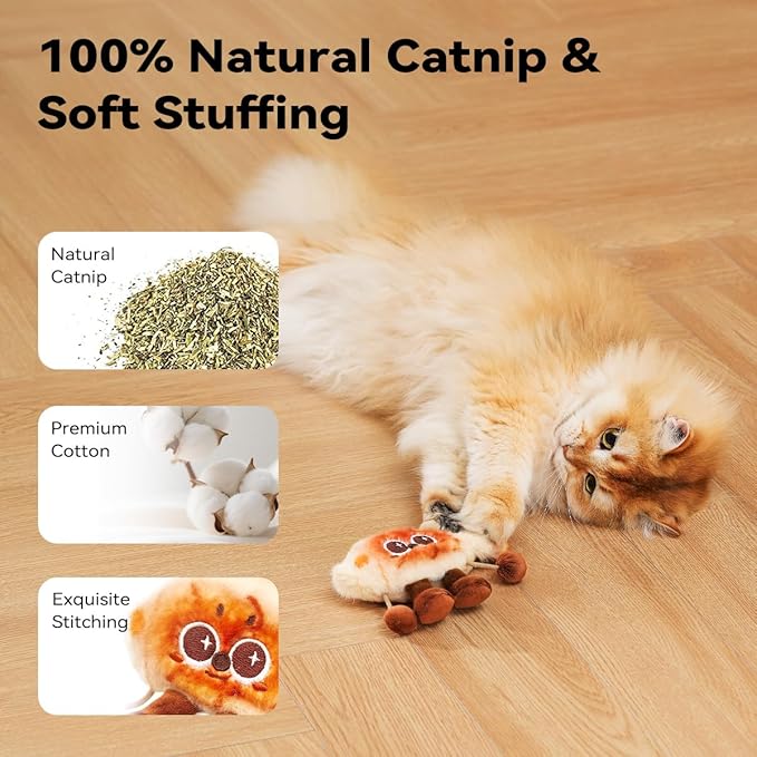 Petgravity Jumpy Shrimp Taiyaki Electric Cat Toy, 2 Pack, Tap-Activated 3 Moving Modes Interactive Cat Toys, Exercise Toy for Indoor Cats Kitten with Catnip, Rechargeable