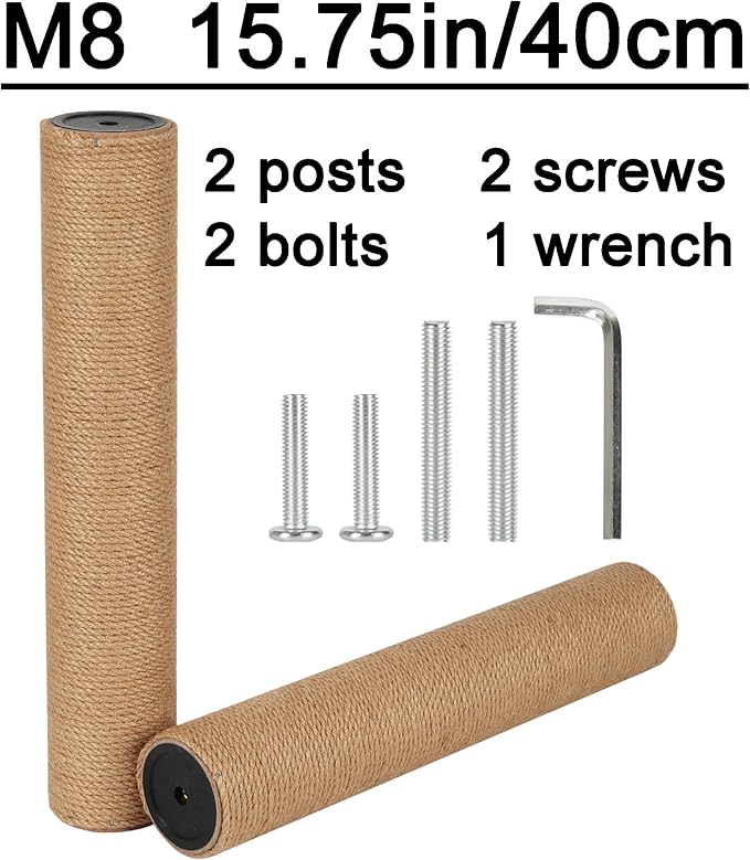 7.4cm 2.91in Diameter Cat Tree Scratching Post Replacement Jute Pole Parts for Cat Tower (15.75in/40cm, M8*2poles)