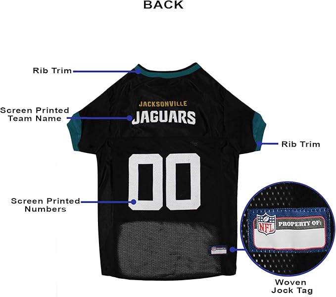 Pets First NFL Jacksonville Jaguars Dog Jersey, Size XX-Large, Football Shirt Costume for Pet, Dog Sports T-Shirt, NFL Team Clothing for Cats, Licensed Pet Apparel Available in 7 Sizes and 32 Teams