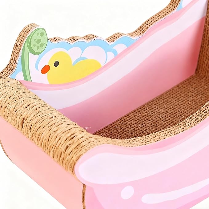 Small Cat Bed, Bathtub Nest, Corrugated Cardboard Cat Lounger with Curved Shape and Textured, Playful Resting Spot for Kitten Puppy Small Dog, Pet Home Decor Living Room Balcony