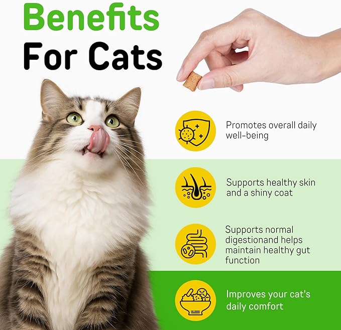 Cat Hairball Support Treats with Psyllium Husk & Omega-3, Chicken Flavor Soft & Crunchy Bites for Ingested Hair Elimination, Digestive & Skin Health, 3.7 oz (100g)