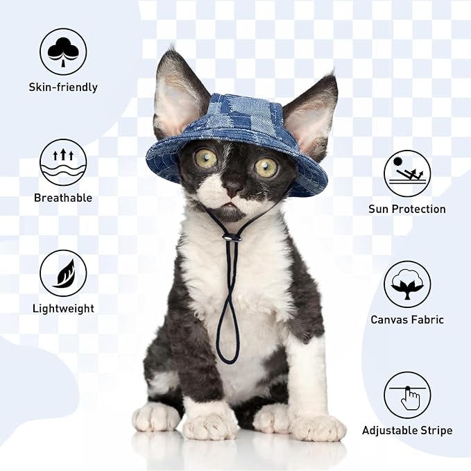 QBLEEV Cat Hats for Cats Only, Sphynx Hat with Ear Hole, Kitten Headwear Mini Sun Sombrero Caps, Summer Cat Cowboy Hats, Pet Chihuahua Sunscreen Baseball Outdoor Climbing Cap Birthday Party