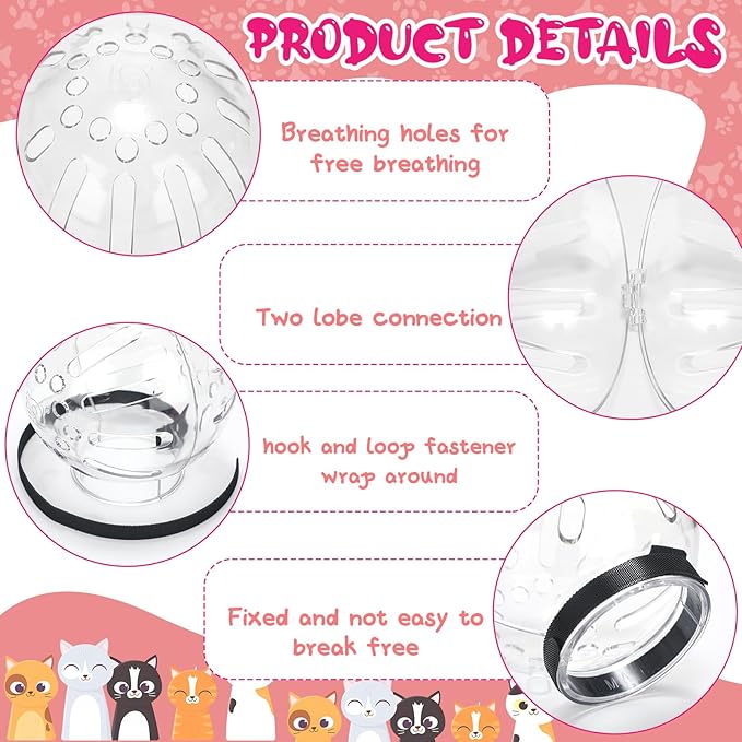Therwen 8 Pcs Cat Bathing Bag Set Adjustable Pet Shower Net Bag Cat Helmet for Grooming Breathable Muzzle Boots Paw Covers Nail Clipper Nail File Tick Tool Massage Brush Comb Pet Trimming Cleaning