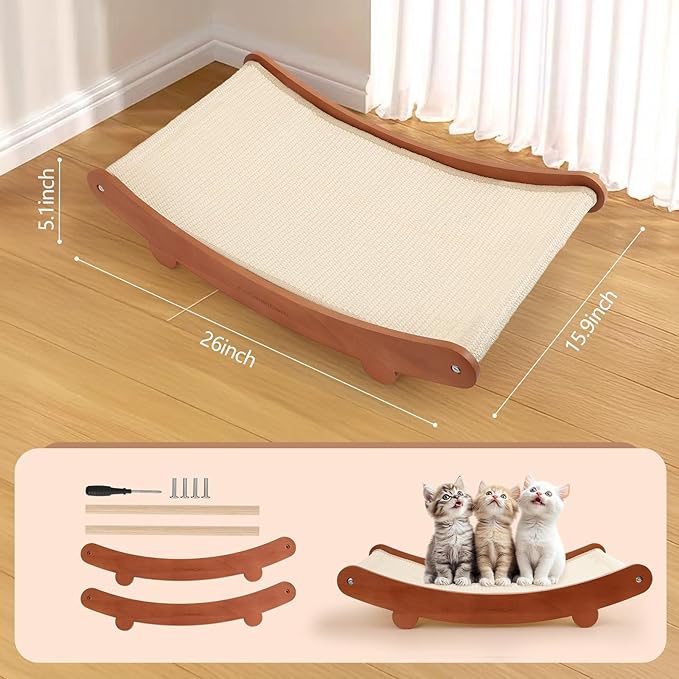 Cat Scratcher Bed, Beech Wood Cats Hammock,Cat Scratch Pad Indoor cat Toy,Durable Scratching Post, Furniture Protector for Cats' Clawing and Play (Cherry Wood)