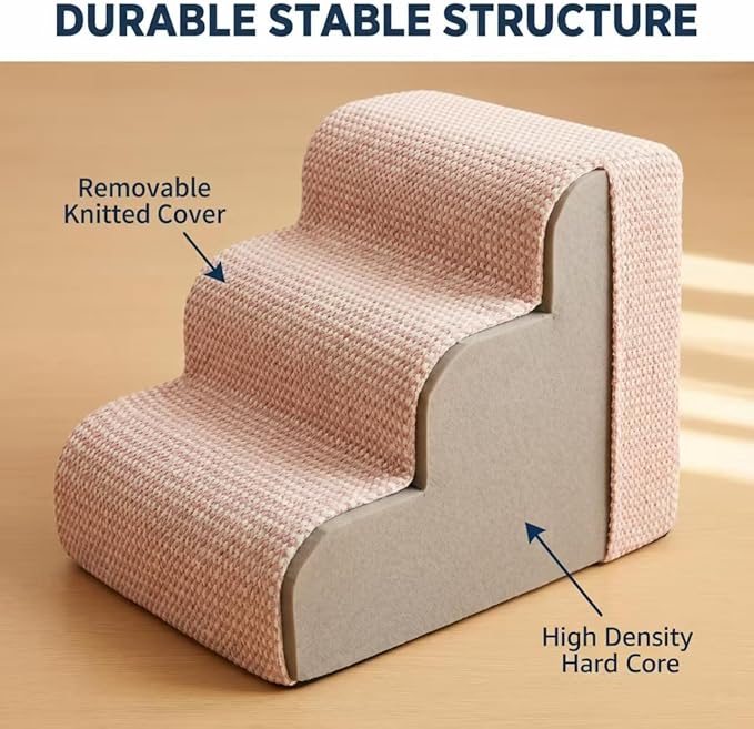 Dog Stairs for Small Dogs，35D Pet Stairs Steps 15” H with Durable Non-Slip Waterproof Fabric Cover, Slope Stairs to Bed for Small Dogs and Cats or Pets Joints, 3 Step Dog Ramp for Couch and Bed