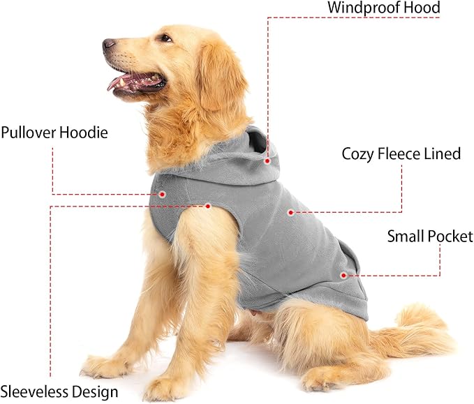 EXPAWLORER Dog Hoodie Fleece Sweater Vest, Hooded Dog Sweatshirt Fall Winter Pet Clothes with Leash Hole, Sleeveless Warm Cozy Puppy Clothing for Cat Small Medium Large Dogs Girl Boy, Grey L