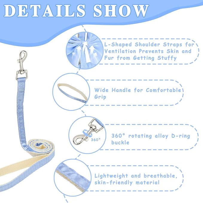 Tensho Blue Bow Cat Harness and Leash Set Escape Proof, Adjustable Kitten Harness with Leash, Bow Tie Cat Harness for Walking Outdoor - Soft Lightweight Harness for Small Dogs Cats Rabbits (M)
