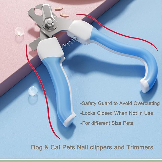 Pet Nail Clippers for Dogs & Cats with Safety Guard, Sharp Stainless Steel Blades, Professional Dog Nail Trimmers for Small Medium Large Breeds, Cat Nail Clippers for Indoor Cats, Quiet Grooming Tool