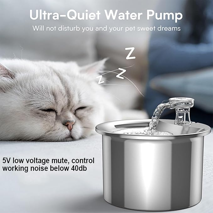 Stainless Steel Cat Water Fountain for Cats Drinking Inside,2L/68oz Dog Fountain Automatic Pet Water Dispense, Ultra Silent Automatic Feeding & Watering Supplies