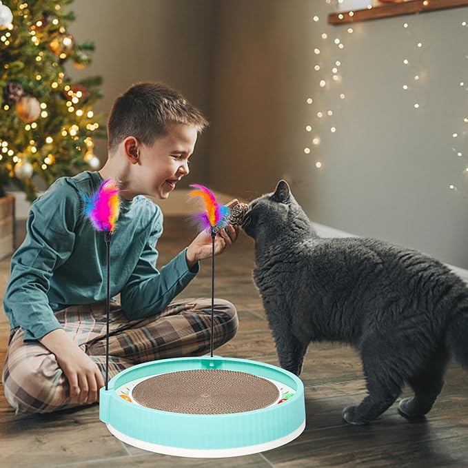PRETYZOOM Wear-Resistant Cat Scratching Pad and Bed Combo Green Corrugated Cardboard Scratch Board for Indoor Cats and Scratcher for Furniture Protection