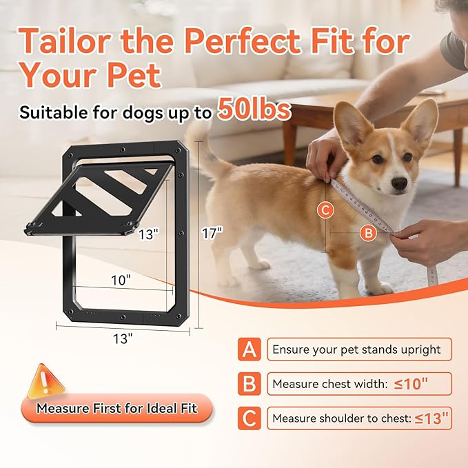LIBBEPET Dog Door for Screen Door, 2-Way Lock Dog Screen Door with Magnetic Closure, Reinforced ABS Frame Pet Screen Door for Dogs Up to 50 lbs, Inner Passage 10 x 13 Inches, Black