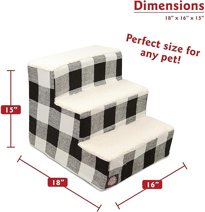 Majestic Pet 3 Step Portable Dog Stairs for Small Dogs to get on Bed Supports 250 lbs or Less – Dog Steps for High Bed with Machine Washable Cover –Pet Stairs for Cats Anderson Check Charcoal Black