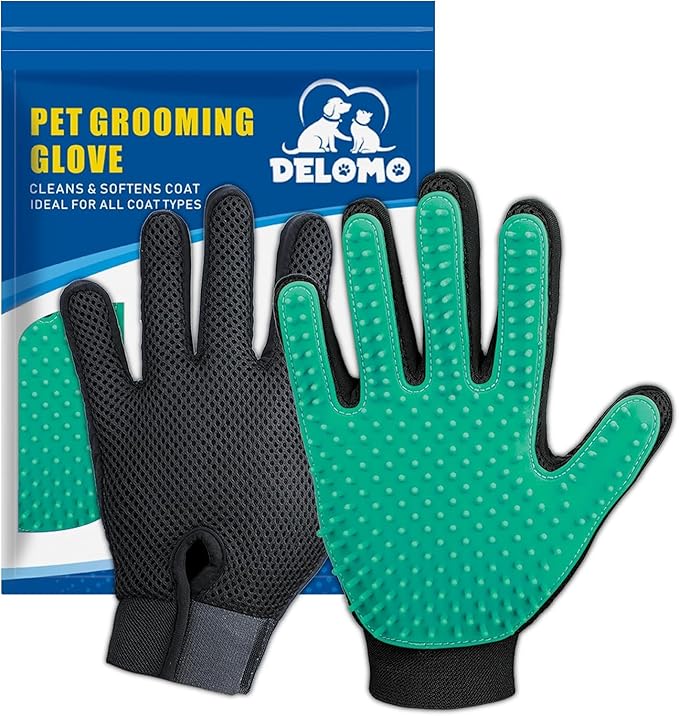 Pet Hair Remover Glove - Gentle Pet Grooming Glove Brush - Deshedding Glove - Massage Mitt with Enhanced Five Finger Design - Perfect for Dogs & Cats with Long & Short Fur - 1 Pack (Right-hand), Green