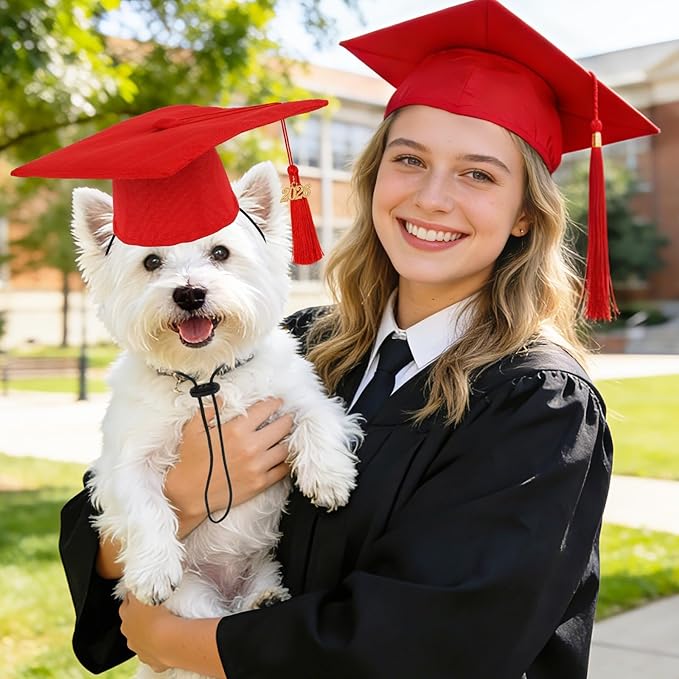 JULMELON Pet Graduation Caps with 2026 Red Tassels, Dog and Cats Graduation Red Hats Adjustable Mini Graduation Caps for AKC Graduation Photo Props Holiday Costume Accessories