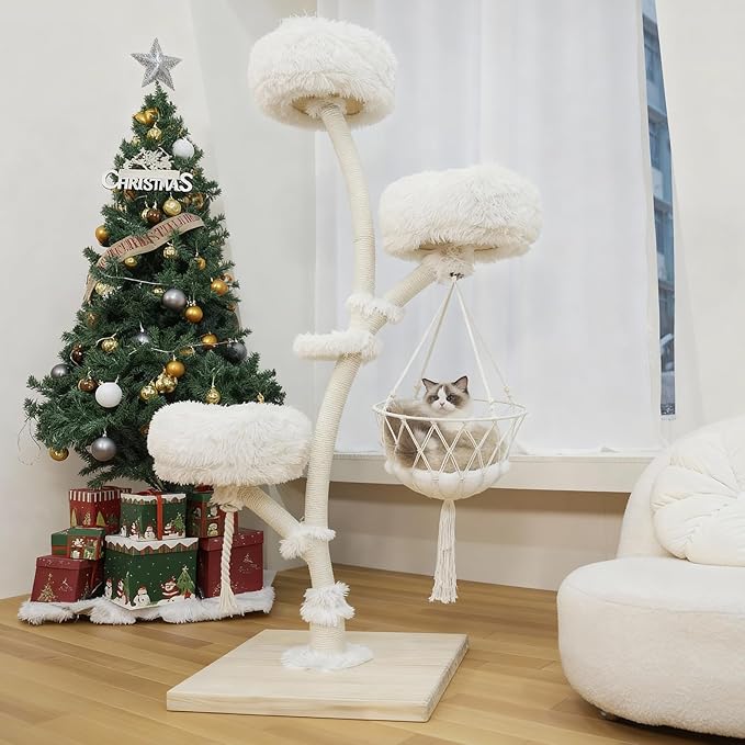 70" Modern Multi-Level Cat Tree Tower for Indoor Cats, Cat Trees with Sisal Scratching Post, Luxury Cats Tower Furniture for Multiple Cats with Swing Hammock, Condo for Multiple Cats