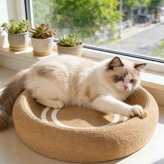 Feline Scratcher Bed – Natural Sisal Nail Sharpener Mat, Upholstery Guard Furniture | Residential Apartment Living Room Sleeping Space Floor Sofa Protection Comfort Activity