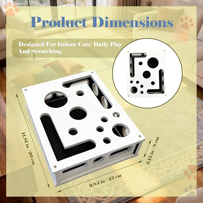 Cat Nail File Puzzle Enrichment Box, Wooden Cat Scratch Puzzle Box with Sandpaper Inside, Cat Scratch Puzzle Enrichment Box Nail File, Stress-Free Alternative to Clippers and Grinders for Indoor Cats