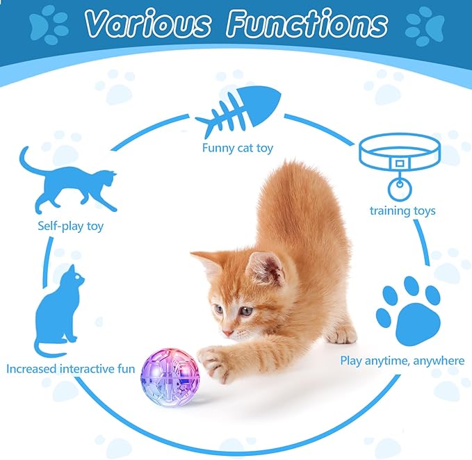 Sratte 4 Pcs Rechargeable Cat Ball Ghost Hunting Light up Cat Balls Toys Motion LED Motion Activated Flash Glowing Lighted Dog Interactive Toys Pet, Clear
