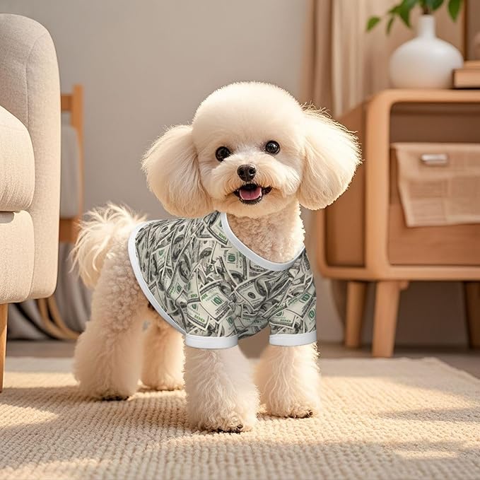 Dollar Bills Play Money Dog Shirt Pet Cotton T-Shirt Soft Breathable Dog Clothes Stretchy Puppy Outfit Doggy Tank Top Funny Outdoor Apparel Daily Wear for Small Medium Dogs Cats Grey Large