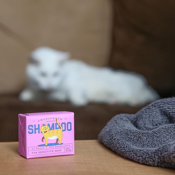 J.R.LIGGETT'S Natural Cat Shampoo Bar for Sensitive Skin - 100% Detergent Free, Non-GMO, Tear-Free Formula Gently Calms Dry, Itchy Skin - Safe for Kittens and for Regular Use - 3.5 oz Bar