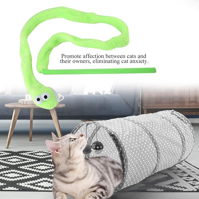 Cat Toy Snake, Serpentine Mint Cat Teasing Stick Enhance Bond with Cats, Pet Stress Relief and Interactive Toys (Green)