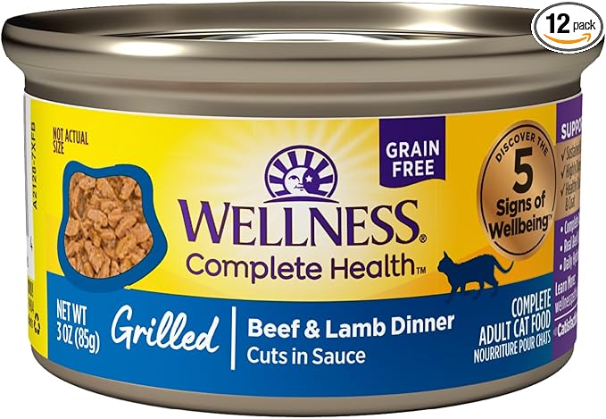 Wellness Complete Health Grilled Adult Canned Wet Cat Food, Natural, Protein Rich, Grain Free, Beef and Lamb Dinner Recipe, 3 oz, Pack of 12 Cans