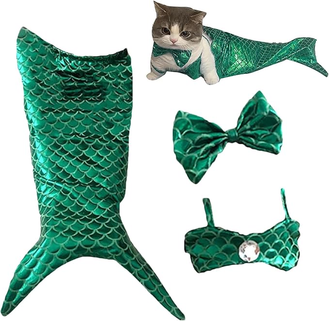 Generic cat Mermaid Costume, Mermaid Tail for Cats, Mermaid Tail Clothes Sequin Mermaid Dress, Comfortable & Soft Dog Outfit, Funny Pet Costumes for Cat and Dog, Medium, Green