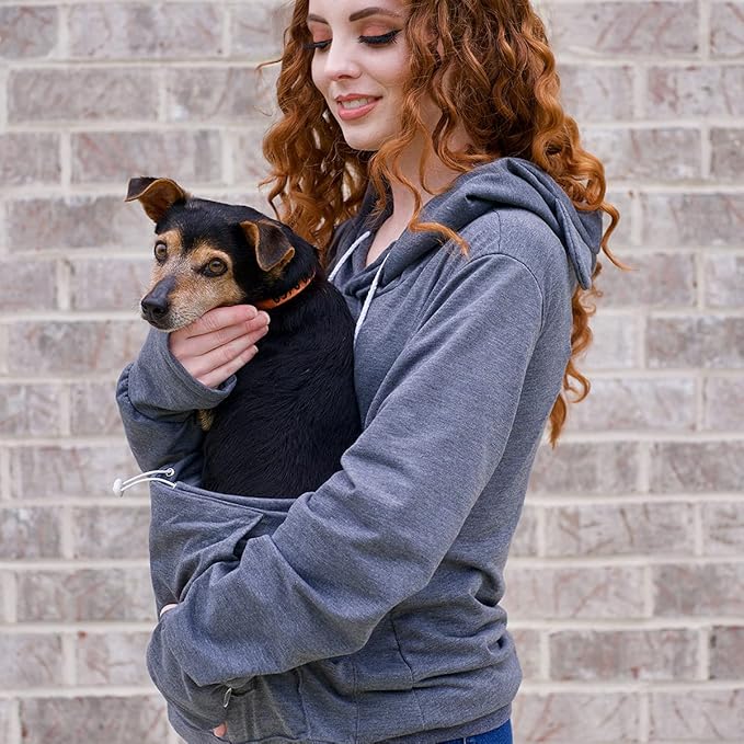ALYC Unisex Hoodies Pet Holder Cat Dog Large Pouch Carriers Pullover with Cat Printing Sweatshirt (Dark Grey-Classic Version, L)