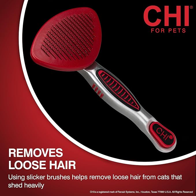 CHI for Cats Self-Cleaning Slicker Brush for All Cats, Removes Loose Hair and Tangles, Retractable Bristles, Ionic Technology Reduces Static, Ergonomic Soft-Grip Handle, Long and Short Hair