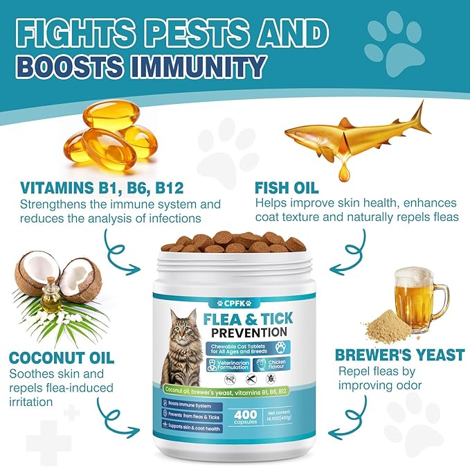 Chewable Flea Treatment for Cats Flea and Tick Prevention for Cats of All Breeds and Ages 400 Chewable
