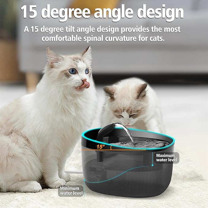 74oz/2.2L Cat Water Fountain, Automatic Indoor Pet Fountain Cat Water Dispenser with Ultra Quiet Pump, 2 Flow Modes, Triple Filter, LED, BPA-Free (Black)