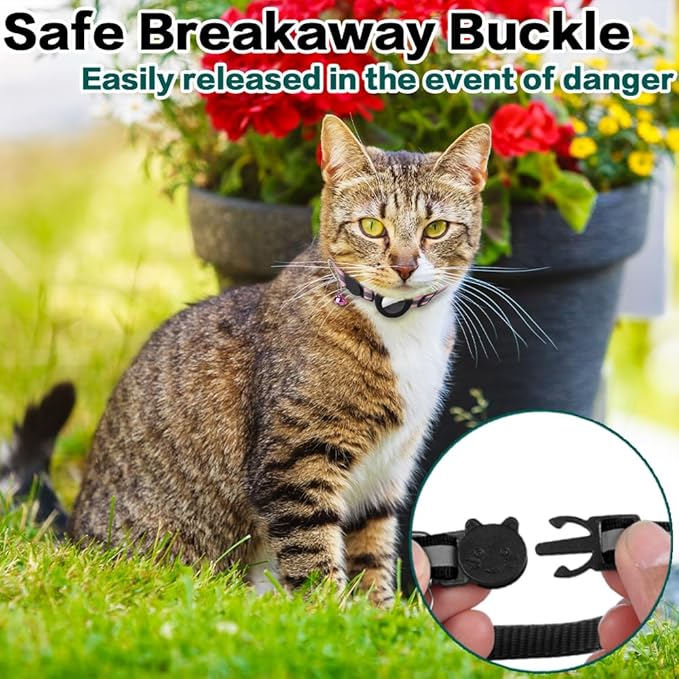 Airtag Cat Collar Breakaway, Reflective Kitten Collar with Apple Air Tag Holder and Bell for Girl Boy Cats, 0.4 Inches in Width and Lightweight (Red)