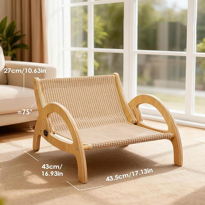 Cat Scratcher Sofa, Adjustable Backrest with Wooden Frame, 43.5x43x27cm, Wooden Cat Scratching Bed, Kitten Scratching Sofa, Furniture and Floor Protection Design, for Indoor Kittens and Cats