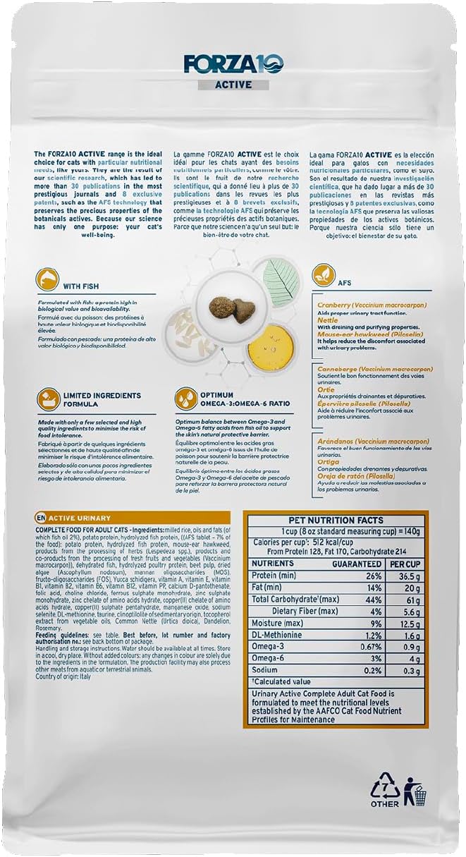 Forza10 - Cat Food, Vet-Apoorved Pet Food for Urinary Health and UTI Support, Non-GMO, Fish Flavor, Made in Italy (0.88 lb)