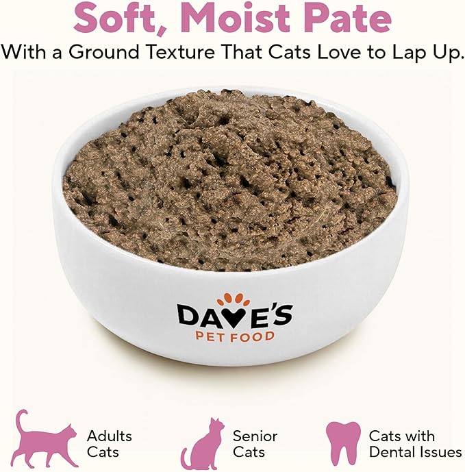 Dave's Pet Food Grain Free Wet Cat Food Pate (Beef & Chicken), Made in USA Naturally Healthy Canned, 12.5 oz Cans (12 Pack)
