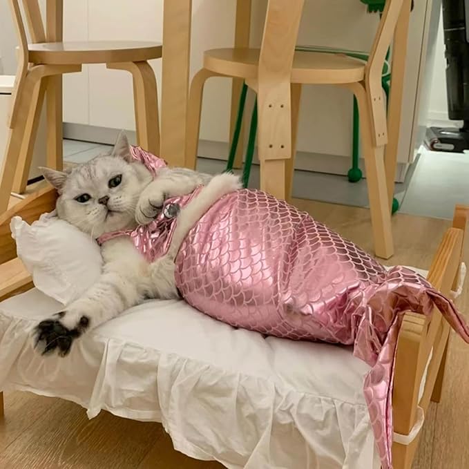 Generic cat Mermaid Costume, Mermaid Tail for Cats, Mermaid Tail Clothes Sequin Mermaid Dress, Comfortable & Soft Dog Outfit, Funny Pet Costumes for Cat and Dog, Pink