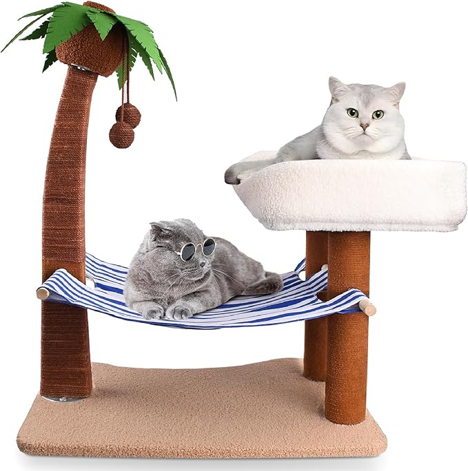 2 in 1 Cat Bed with Scratching Post, 29.5" Tall Sisal Rope Cat Scratching Post with Cat Bed Tower, Hammock and Hanging Ball for Indoor Adult Cat Small Kitten Rest and Fun