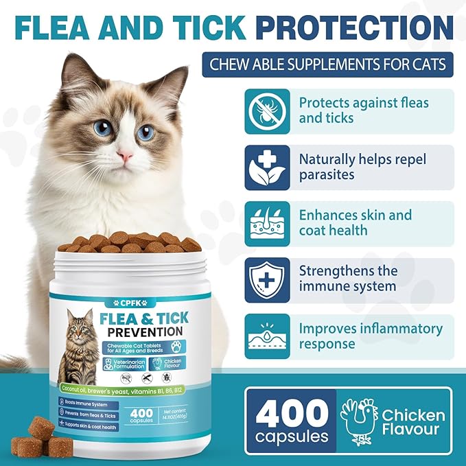 Chewable Flea Treatment for Cats Flea and Tick Prevention for Cats of All Breeds and Ages 400 Chewable