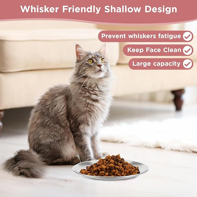 12-Pack Stainless Steel Cat Bowls, 6.7" Shallow Whisker Friendly Cat Food Dishes, Dishwasher Safe for Cats, Kittens, and Small Pets