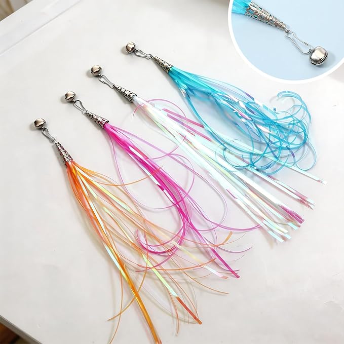 salbsever Cat Wand Toys, Colorful Cat Toys with Bells 31.5" Cats Teaser Wand and 4 Tassles for Indoor Cats Keeping Fit